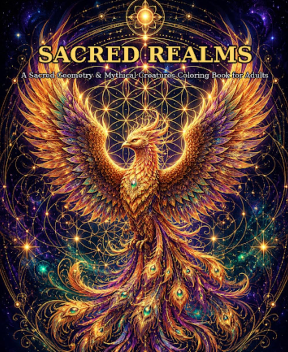 SACRED REALMS: A Sacred Geometry and Mythical Creatures Coloring Book for Adults: Mystical Designs of Spiritual Animals for Meditation and Stress Relief