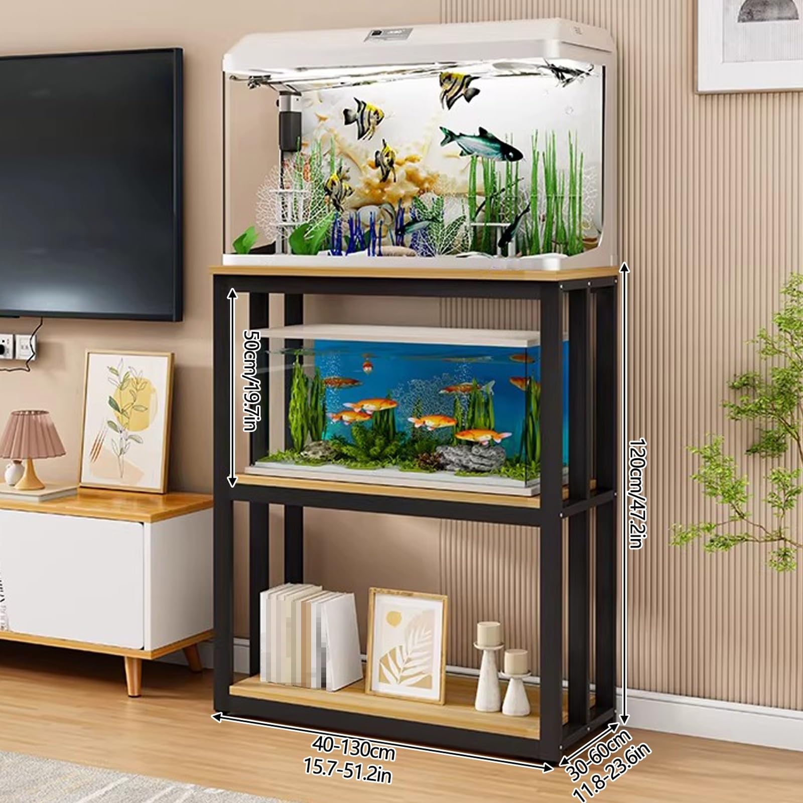3-poziomowy stojak na akwarium, metalowy stojak do akwarium, z półką do przechowywania, otwartym terrarium i gadami, do domu i biura, stalowa rama, biały (61 x 30 x 120 cm)