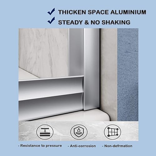 Miniatura 69 de SUNNY SHOWER Puerta de ducha semi-sin marco de 60 pulgadas de ancho x 72 pulgadas de alto, puerta de ducha de vidrio doble corredera, cabina