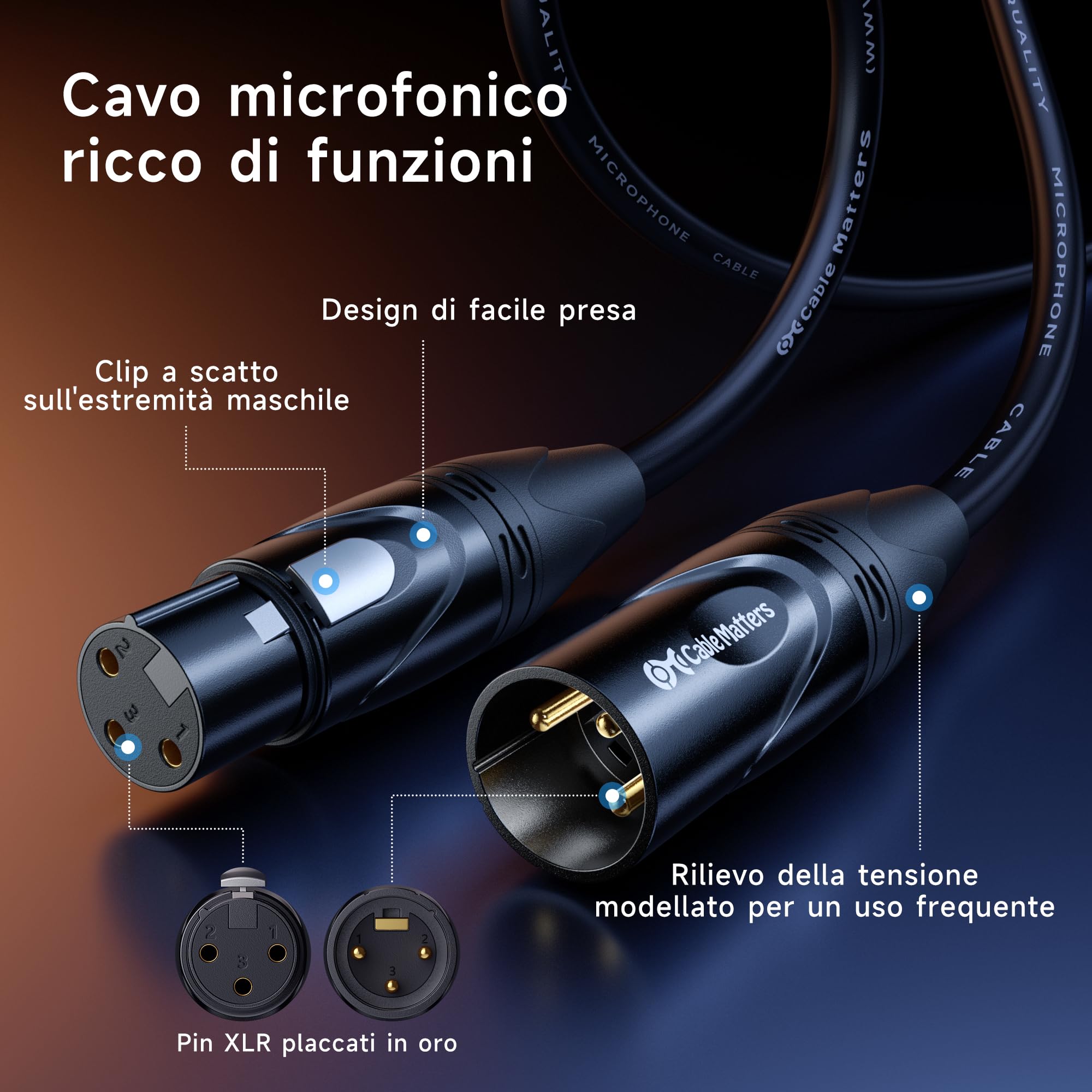 Cavo da studio 25 piedi maschio 3 pin a femmina REAN XLR Cavo da studio 25 piedi maschio 3 pin a femmina REAN XLR