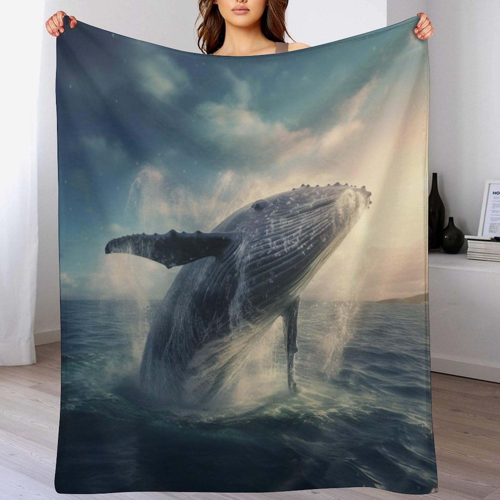 Couverture baleines en flannel premium extra douce pour canapé et lit 140x180cm