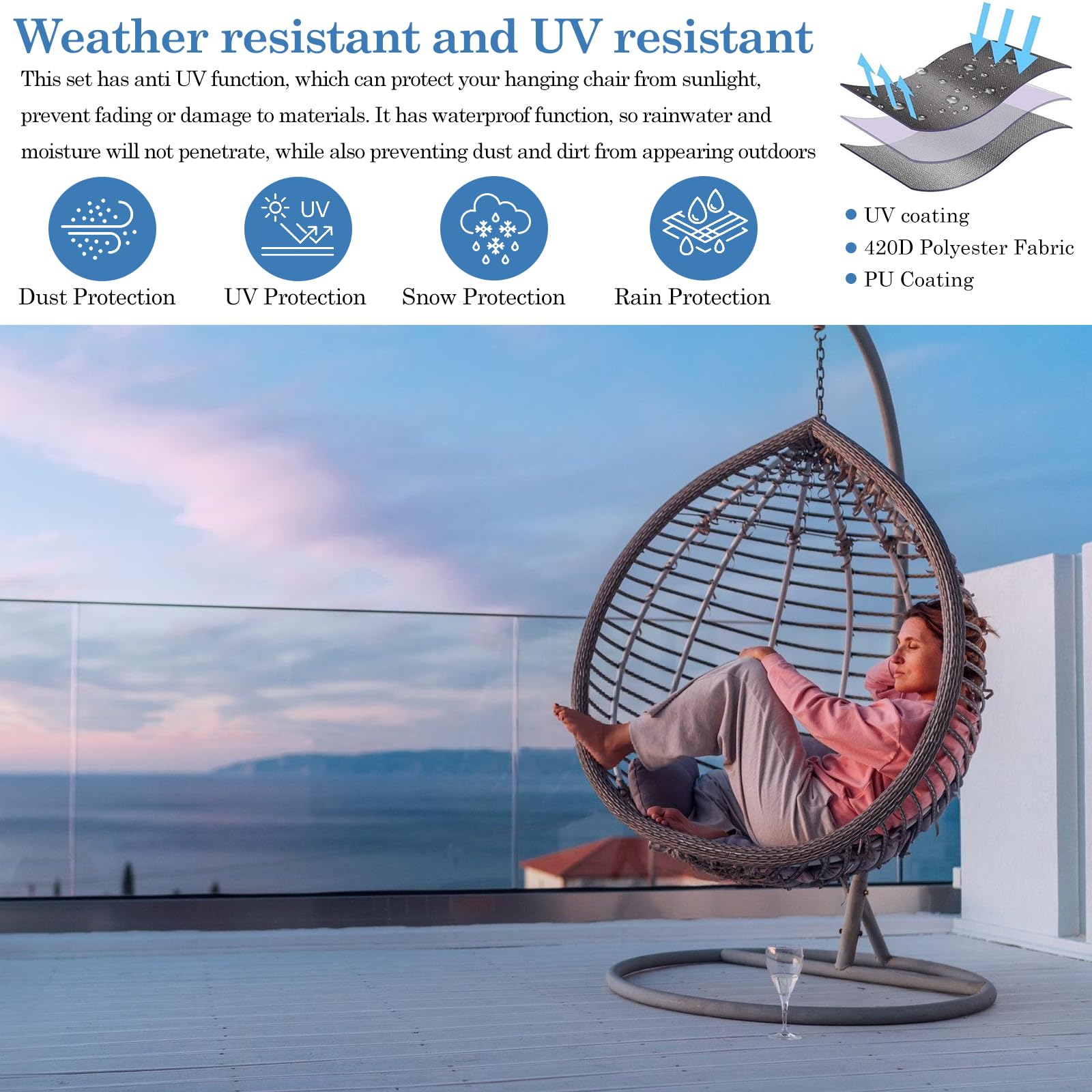Copertura per poltrona sospesa, impermeabile Oxford: copertura per poltrona sospesa, resistente alle intemperie, resistente ai raggi UV, antistrappo, antipolvere (190 x 115 cm)