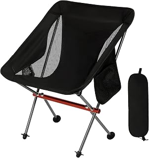 SHALLWE Ultraleichter, tragbarer Campingstuhl, Luftfahrt-Aluminiumrahmen, kompakte Klappstühle, 136 kg Kapazität, mit Breiten Füßen und Aufbewahrungstasche, geeignet für Camping, Grillen, Wandern,
