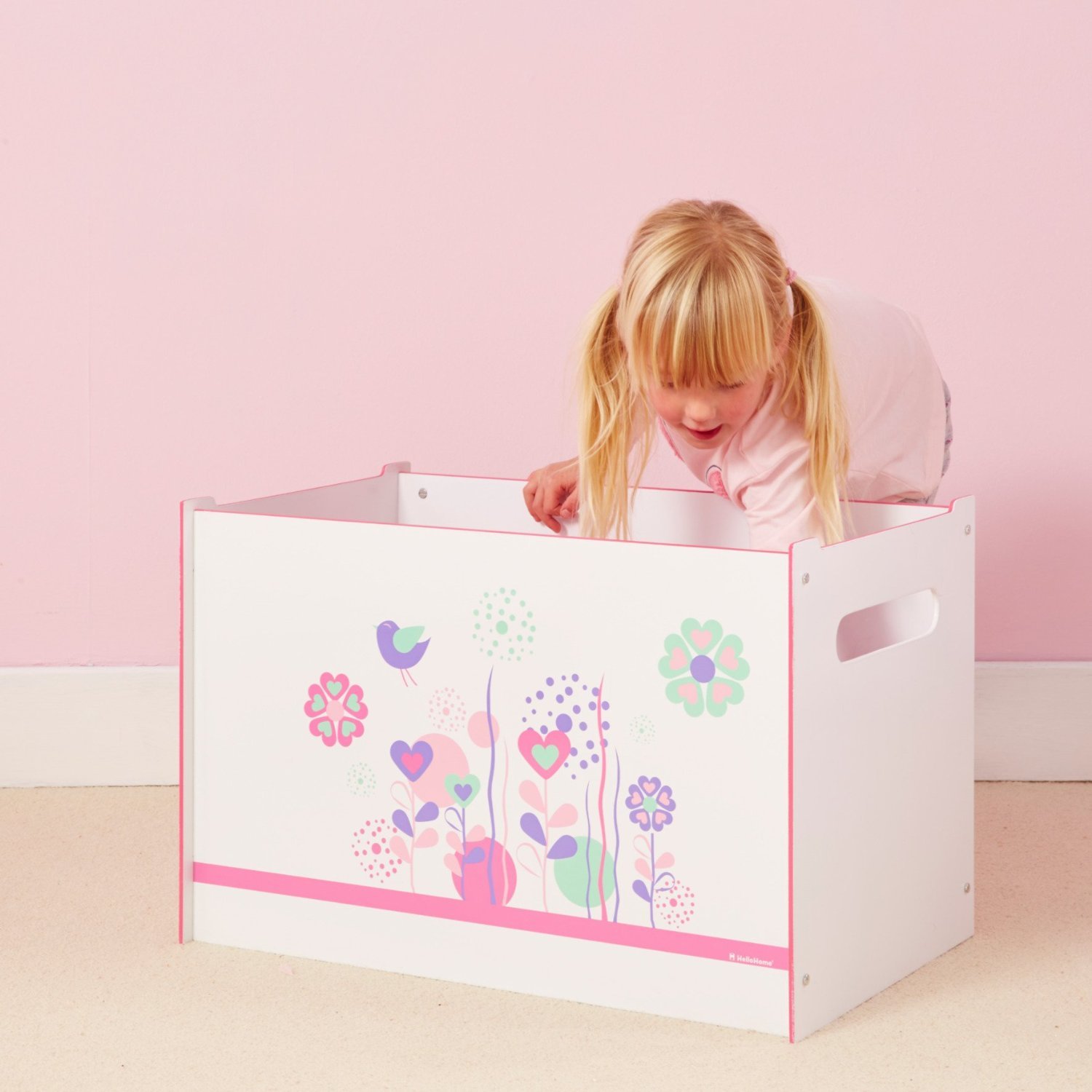 HelloHome 474FLW01E - Contenitore Porta Giochi con Fiori e Uccelli