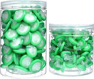 Syringe Filters Hydrophobic Nylon Membrane 100PCS, 0.22um Pore Size,25mm Disc Diameter,HPLC and GC Needle Filter, Non-Sterile, High Throughput Lab Filtration, Barreled Packed