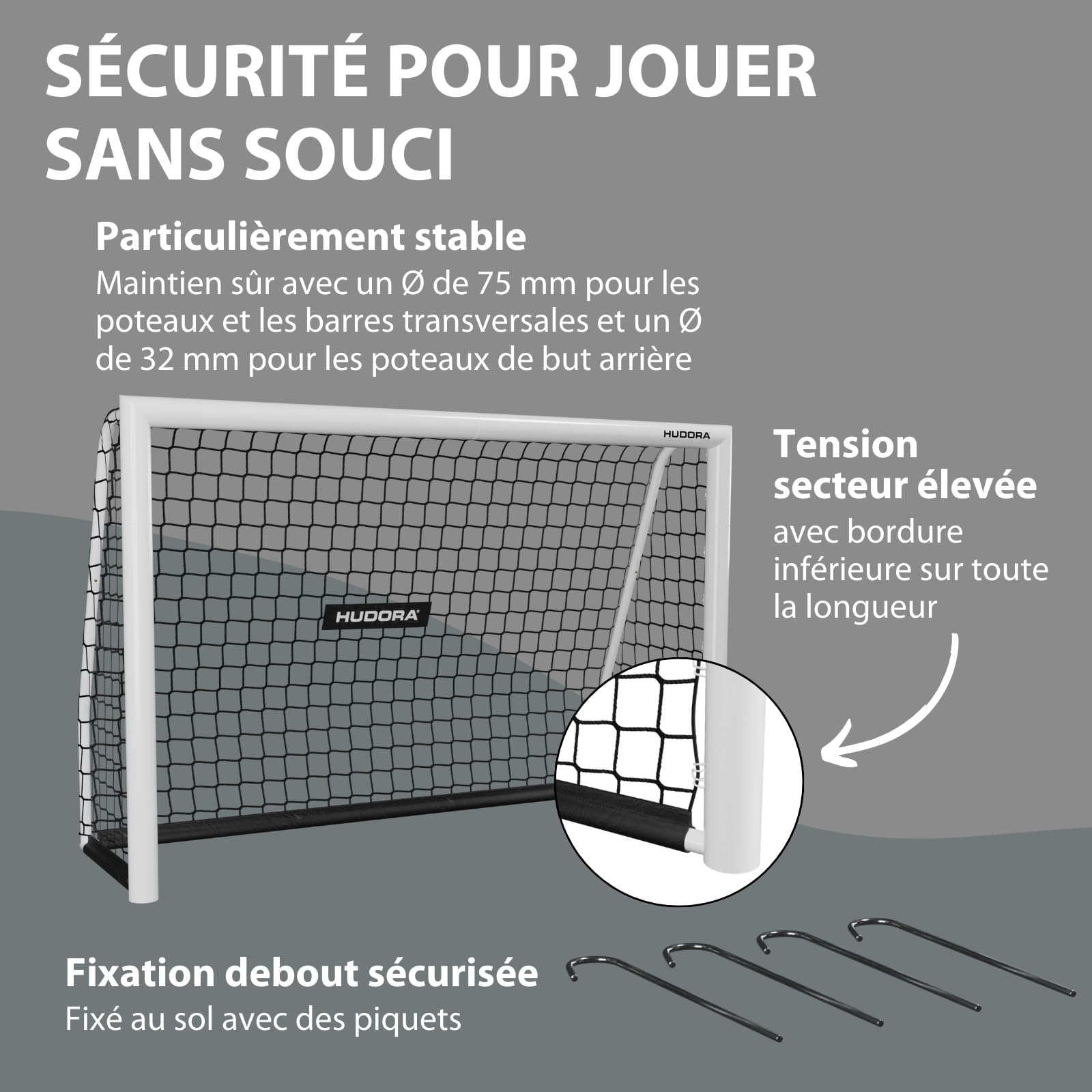 HUDORA But de Football Advanced 120/180/240/300 I pour Enfants/Adolescents & Adultes I But de Football pour Jardin I Résistant aux Intempéries & Stable avec Un Filet à Mailles Serrées
