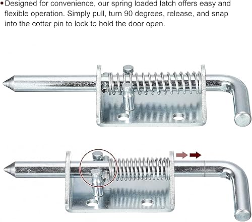 Miniatura 3 de uxcell Pestillo de cerrojo de barril, 2 piezas de 0.394 x 5.315 in, pasador de cierre de puerta con resorte galvanizado de acero al carbono,