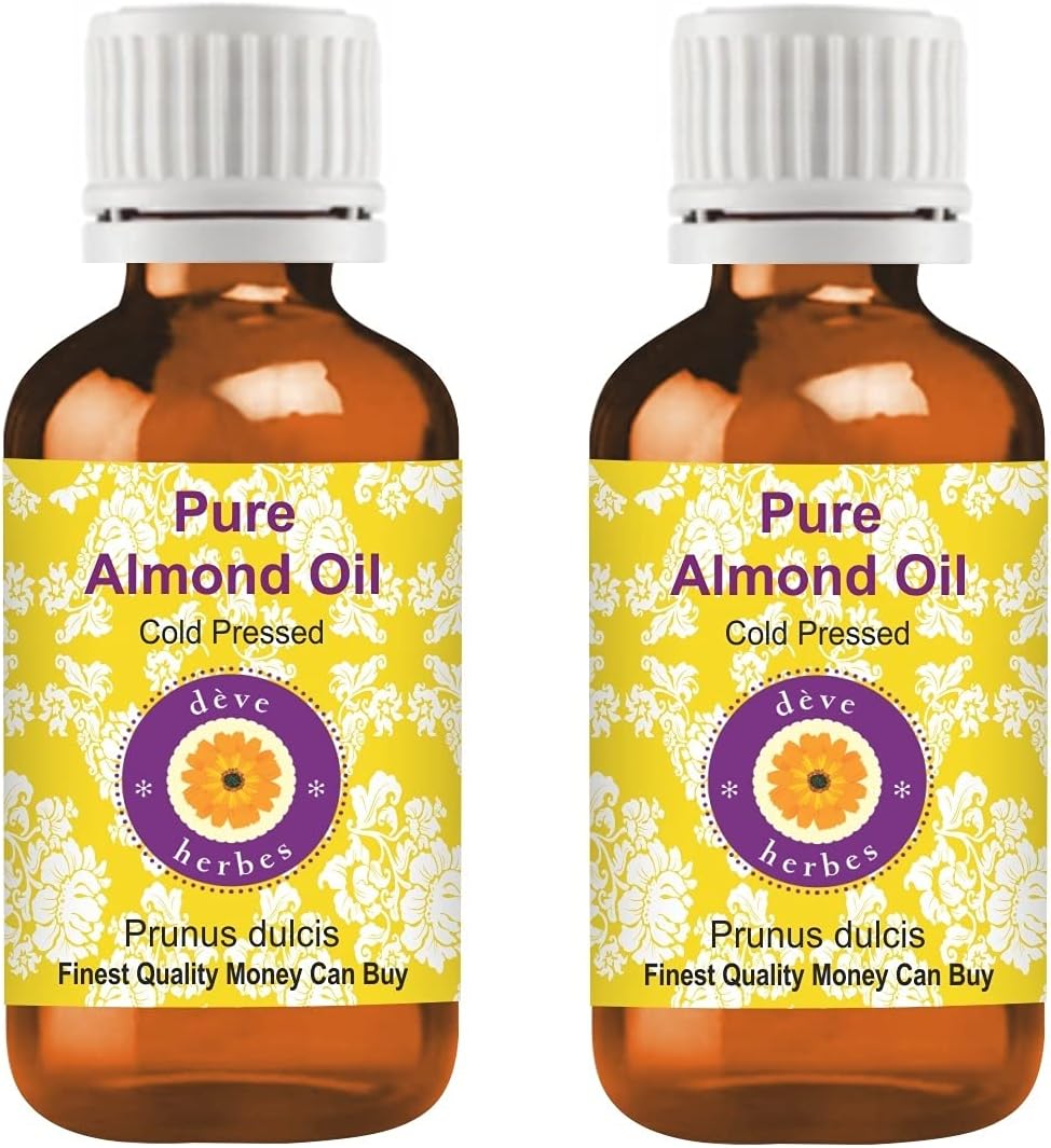 Deve Herbes Pure Almond Oil (Prunus dulcis) | Cold Pressed | Natural | Undiluted | For Diluting Essential Oils | For Hair, Skin & Massage | Men & Women | 100ml X 2