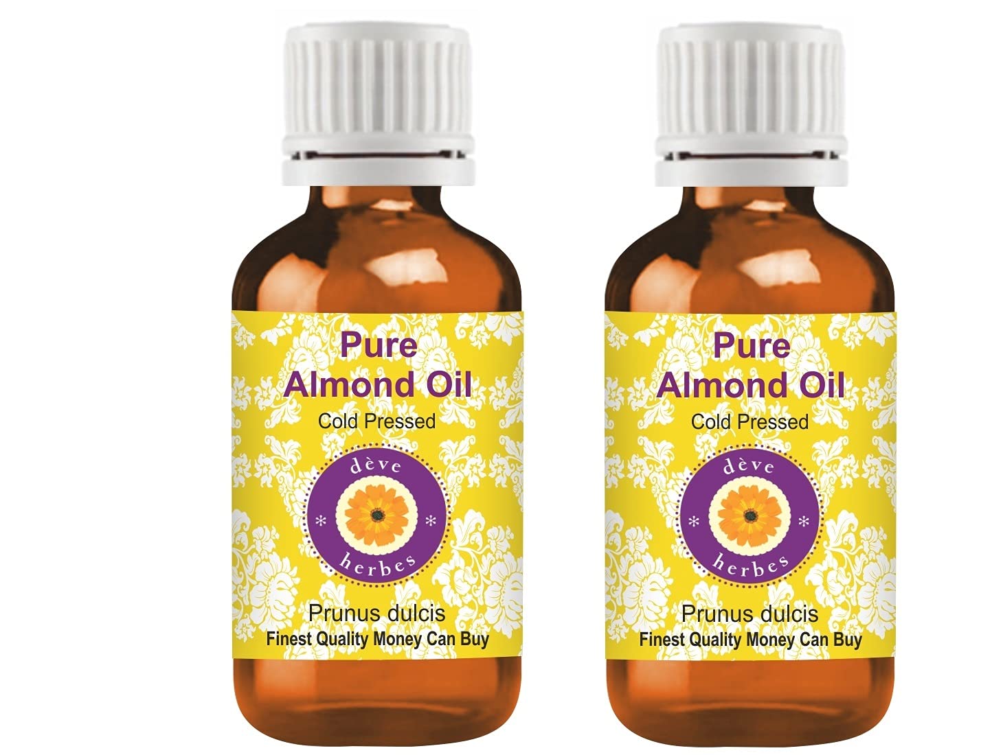 Deve Herbes Pure Almond Oil (Prunus dulcis) | Cold Pressed | Natural | Undiluted | For Diluting Essential Oils | For Hair, Skin & Massage | Men & Women | 100ml X 2
