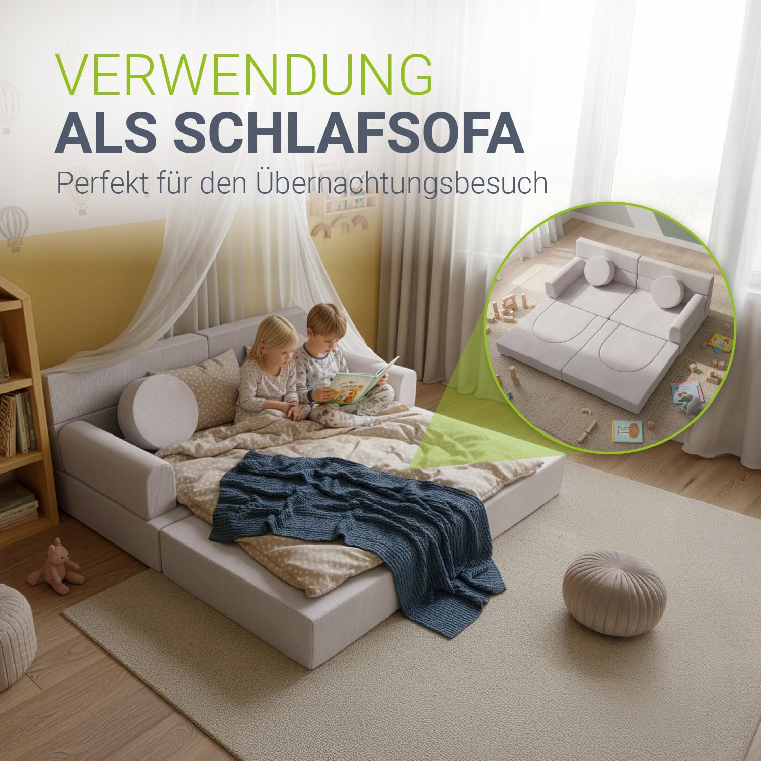 Juskys® Kindersofa Kayo – Cord, modular & weich, Sofa für Kinderzimmer & Spielzimmer, sicher, flexibel, pflegeleicht, mit abnehmbaren Bezügen – Beige