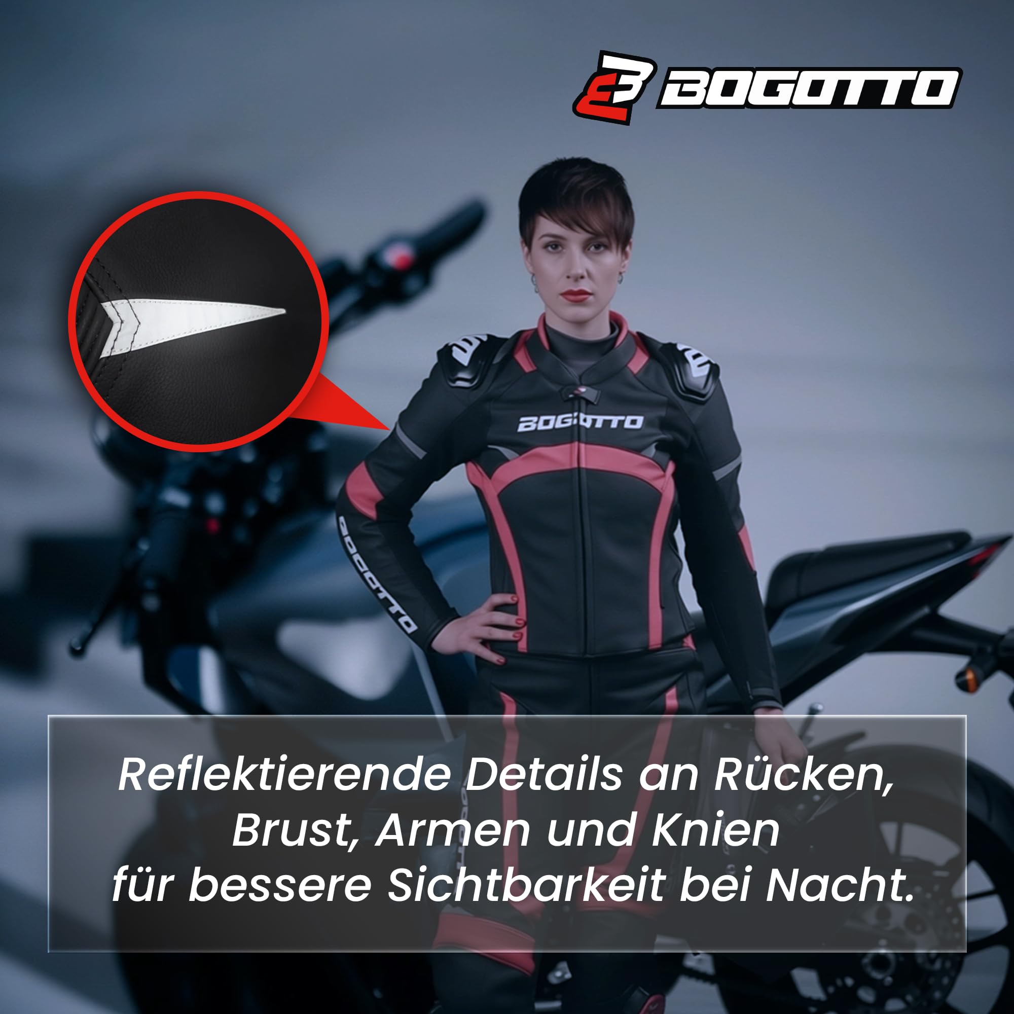 Bogotto Misano 2-Teiler Damen Motorrad Lederkombi, schwarz/weiß, 46