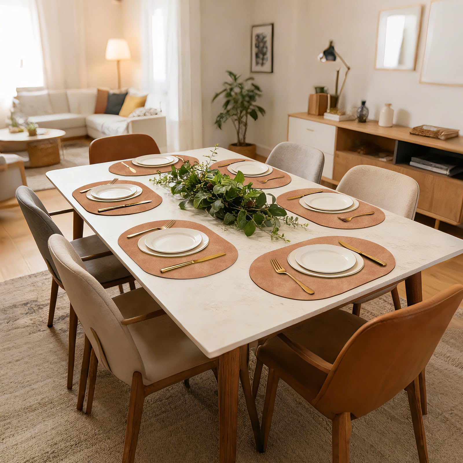 UnivoColors Lot de 8 sets de table ovales en similicuir résistant à la chaleur, lavables, 30,5 x 43,2 cm, imperméables et faciles à nettoyer pour cuisine, salle à manger, chameau