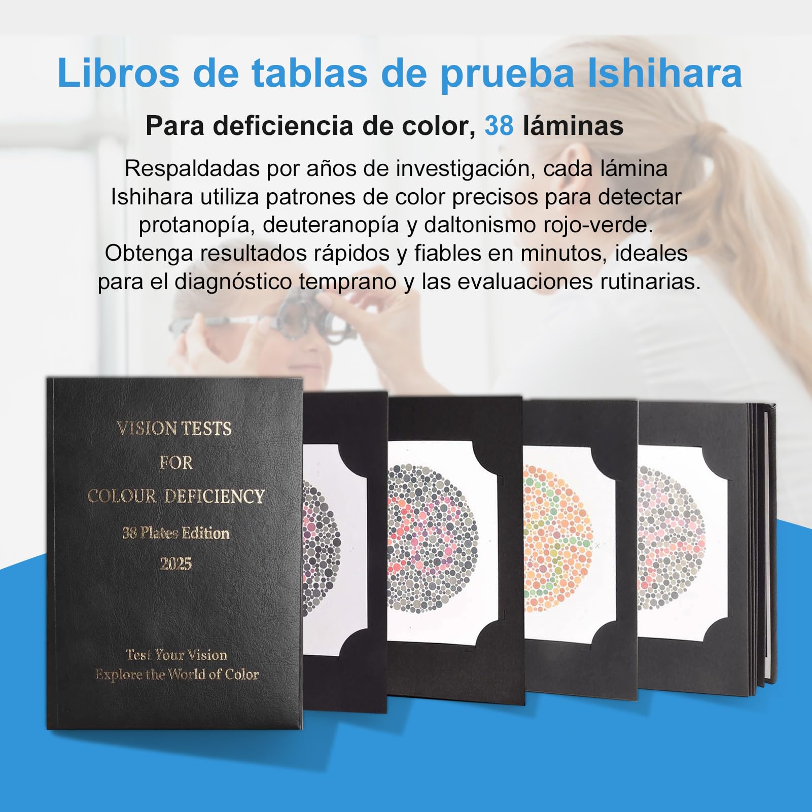 Whychstore Test professionale per daltonismo, libro Ishihara, 38 pezzi, optometria, optometria, test di deficit di colore, Libro di test di optometria con design unico dell'album
