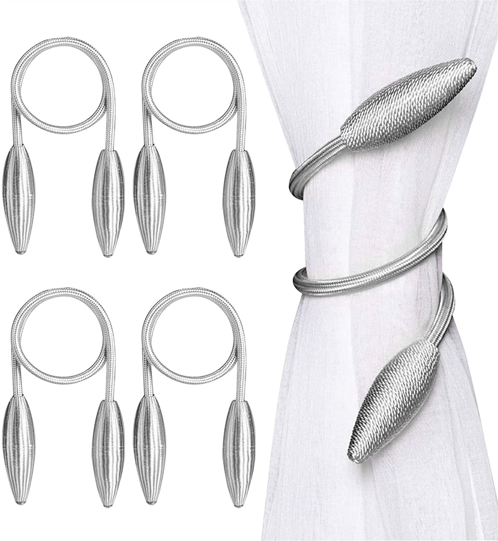 Fenstervorhang-Raffhalter-Clips, 4er-Pack Gardinen-Krawatten-Clips, kompakte geflochtene Seile, Starke Magnetbänder, geeignet für Zuhause