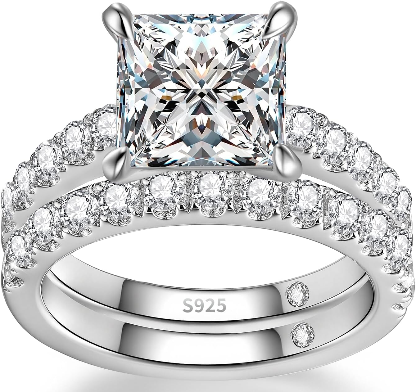 Total 4.8cttw(3.5CT Center Stone) Moissanite Wedding Bridal Rings Set, Thickened 925 Sterling Silver Band, Round Cut D Color VVS1, Engagement Promise Rings with Certificate, Ideal Gift for Women