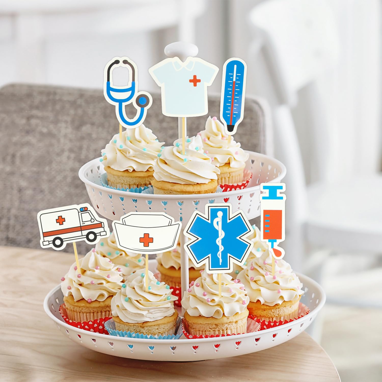 24 Cupcake-Topper Für Krankenschwestern – Glitzernde Deko Für Abschluss & Geburtstag, Rosa, Fertig Montiert