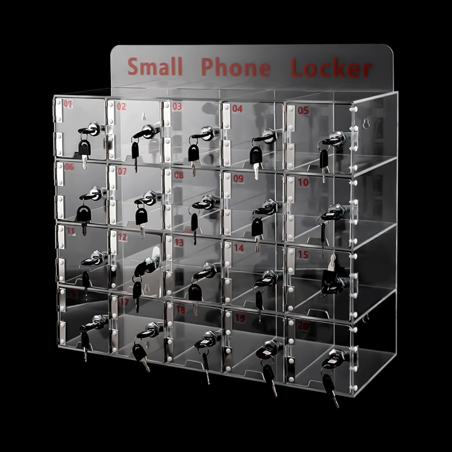 20 Slots Cell Phone Locker Box with Door Locks and Keys,Wall-Mounted Clear Acrylic Cell Phones Storage Organizer Pocket Storage Cabinet Box for Office Employees Classroom