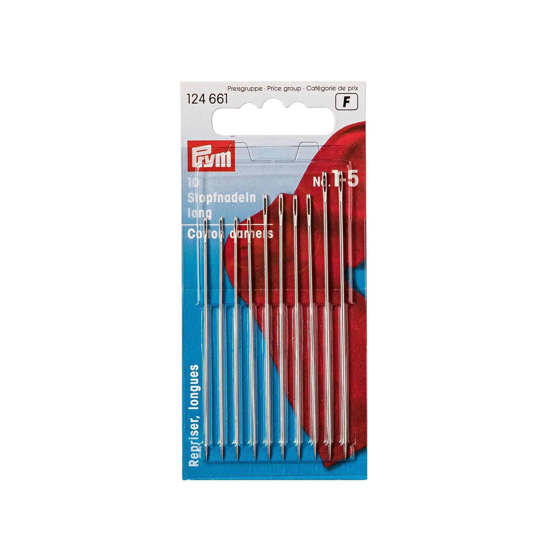 Prym Darning Needles Long Ht 1-5 Silver Col Assorted With Gold Eye