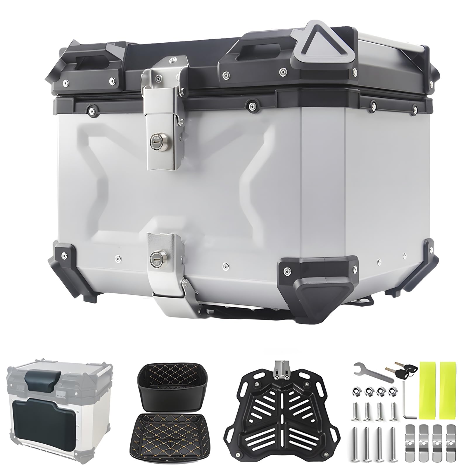 X-Silver Aluminium Scooter Top Case, Imperméable, 55L avec Serrure de Sécurité & Dossier, Base à dégagement Rapide pour Casque et Bagages