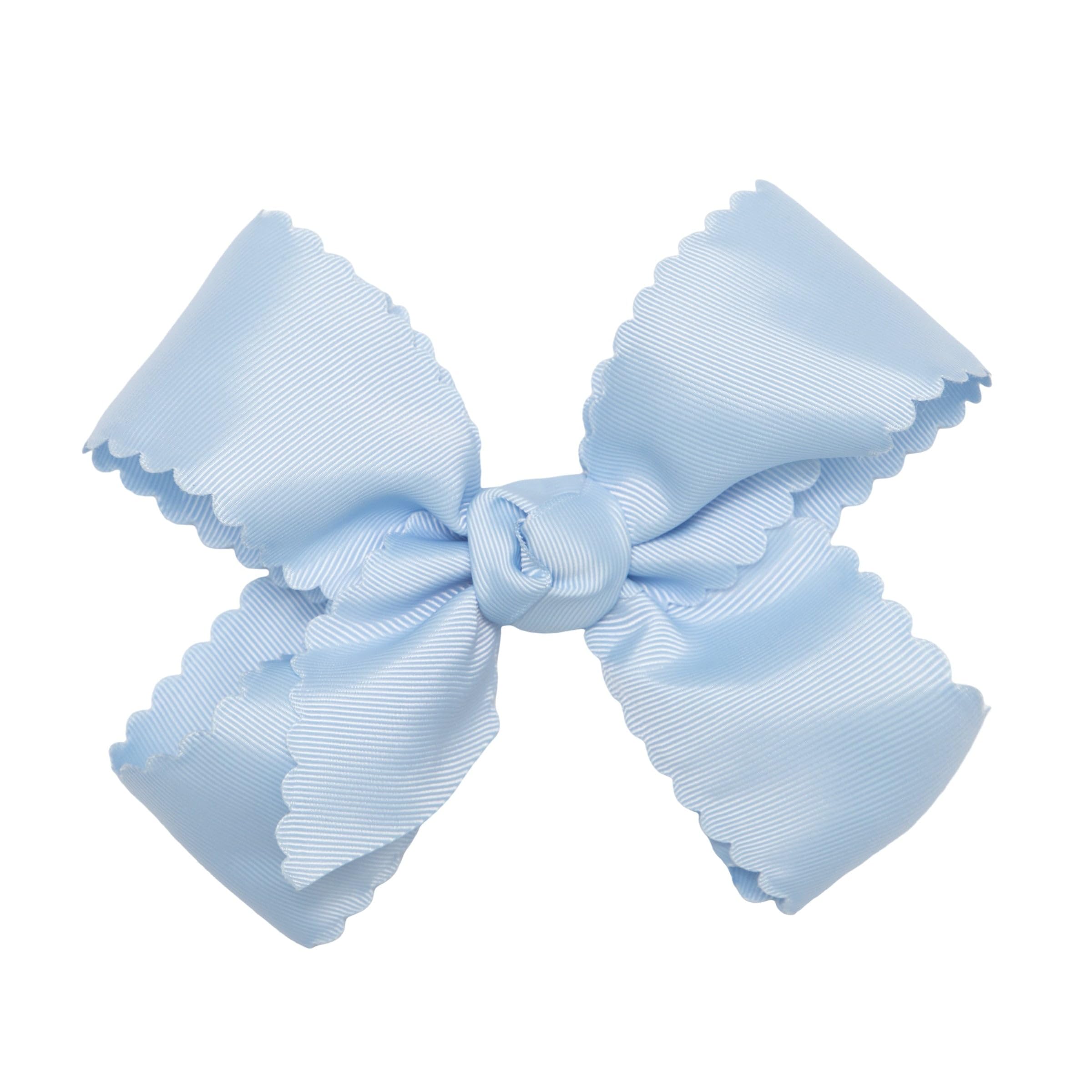 HAIRBOWS Girls' Grosgrain Scalloped Edge Bow with a Knot Wrap Center on a Clip, All Ages and Hair Types, 6 Inch Bow, Blue