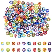 DICOSMETIC 150Pcs Millefiori Glass Bead Bulk 8x4mm Small Lampwork Beads Flat Round Flower Bead Handmade Mosaic Loose Spacer Beads for Jewelry Making Earring Bracelets Necklaces DIY Crafts, Hole 1.2mm