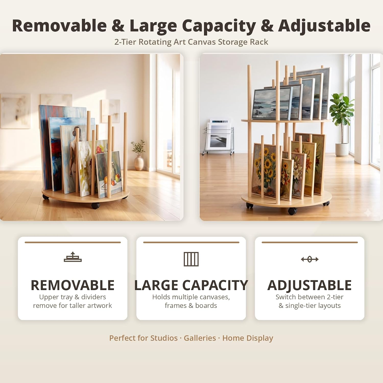 Rolling Canvas Storage Drying Rack with Rotating Tray,for Art Studios