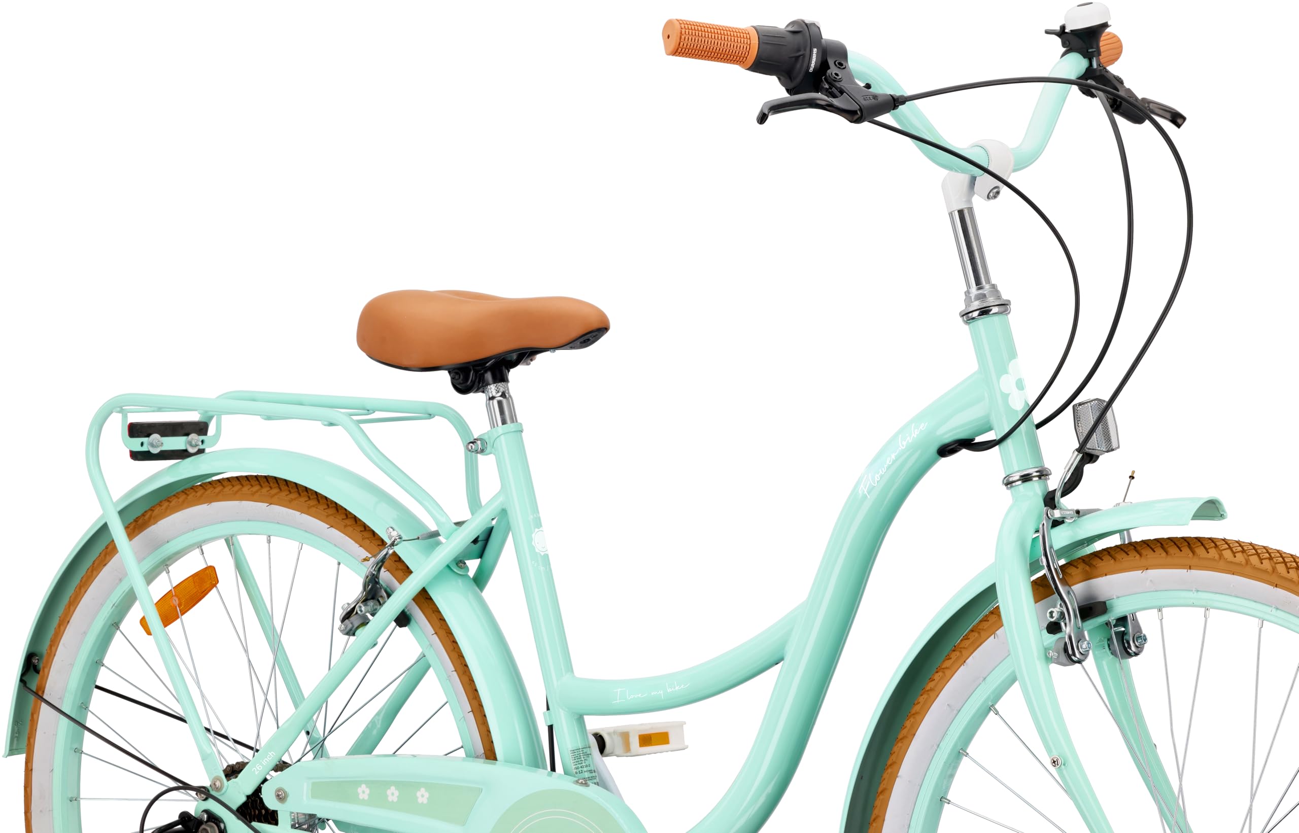 sun baby FLOWER BIKE RETRO – bicicletta donna 26 pollici, Shimano 7 velocità, portapacchi, cavalletto, parafanghi, copricatena, city bike retrò