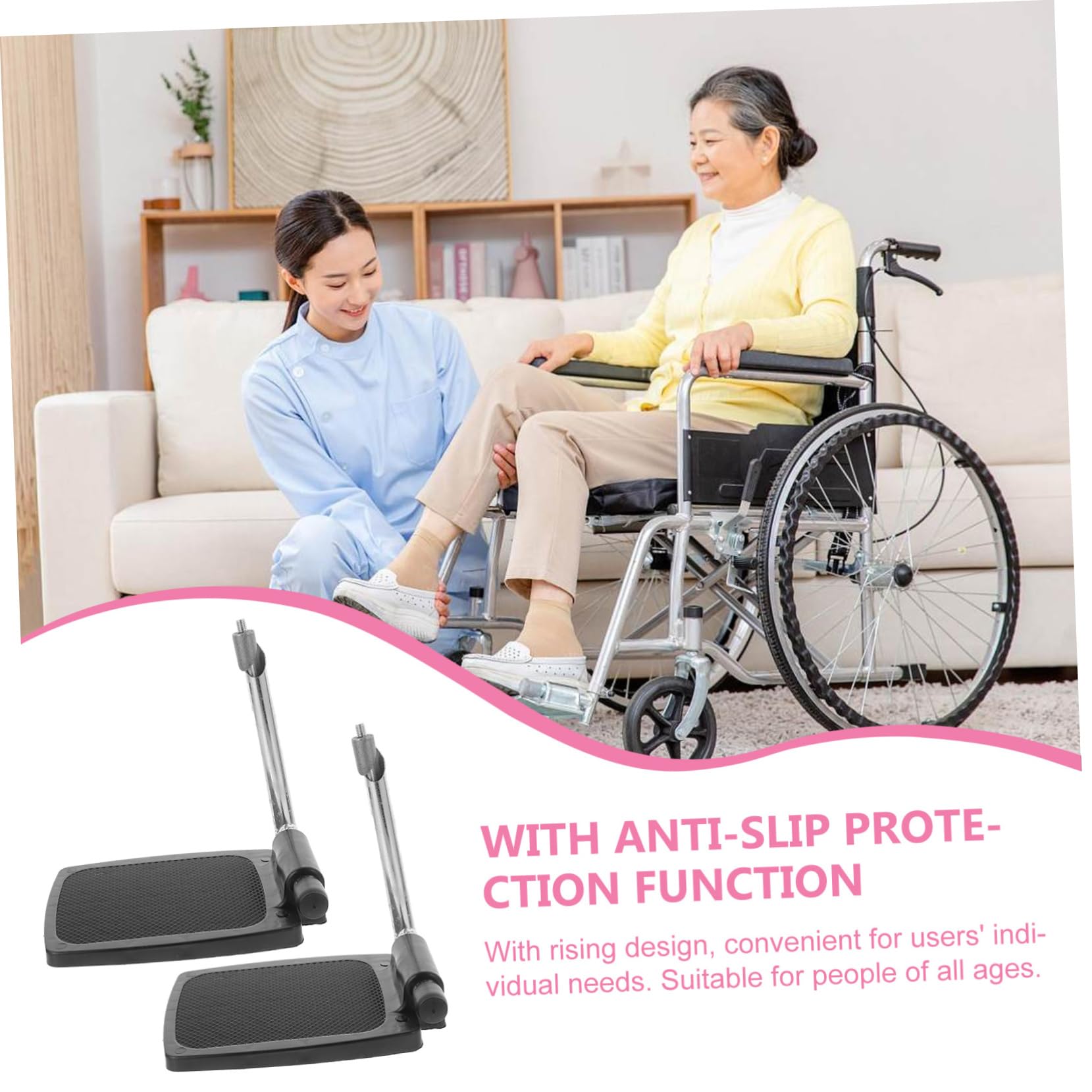 CALLARON Reposapiés para Silla de Ruedas 1 Par, Pedales Elevadores con Poste, Plástico Negro, Protección Antideslizante, Adaptación
