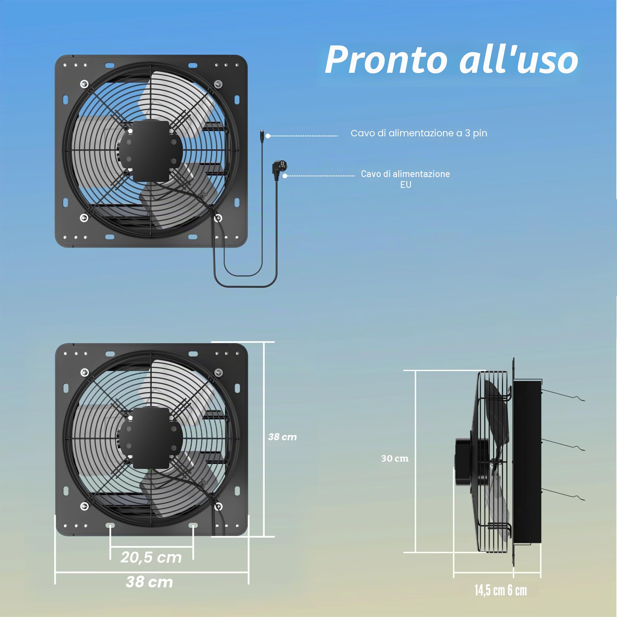 Aygrochy Ventola Aspirazione da 300 mm, industriale da parete 1650 m³/h, ventilazione e raffreddamento per serre, garage loft e cucina.