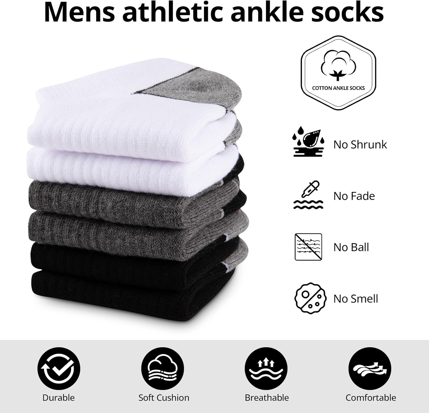COOVAN Mens Cotton Ankle Socks 8 Pack Athletic Low Cut Socks for Men Sport Running Sock 8 Pairs - Image 4