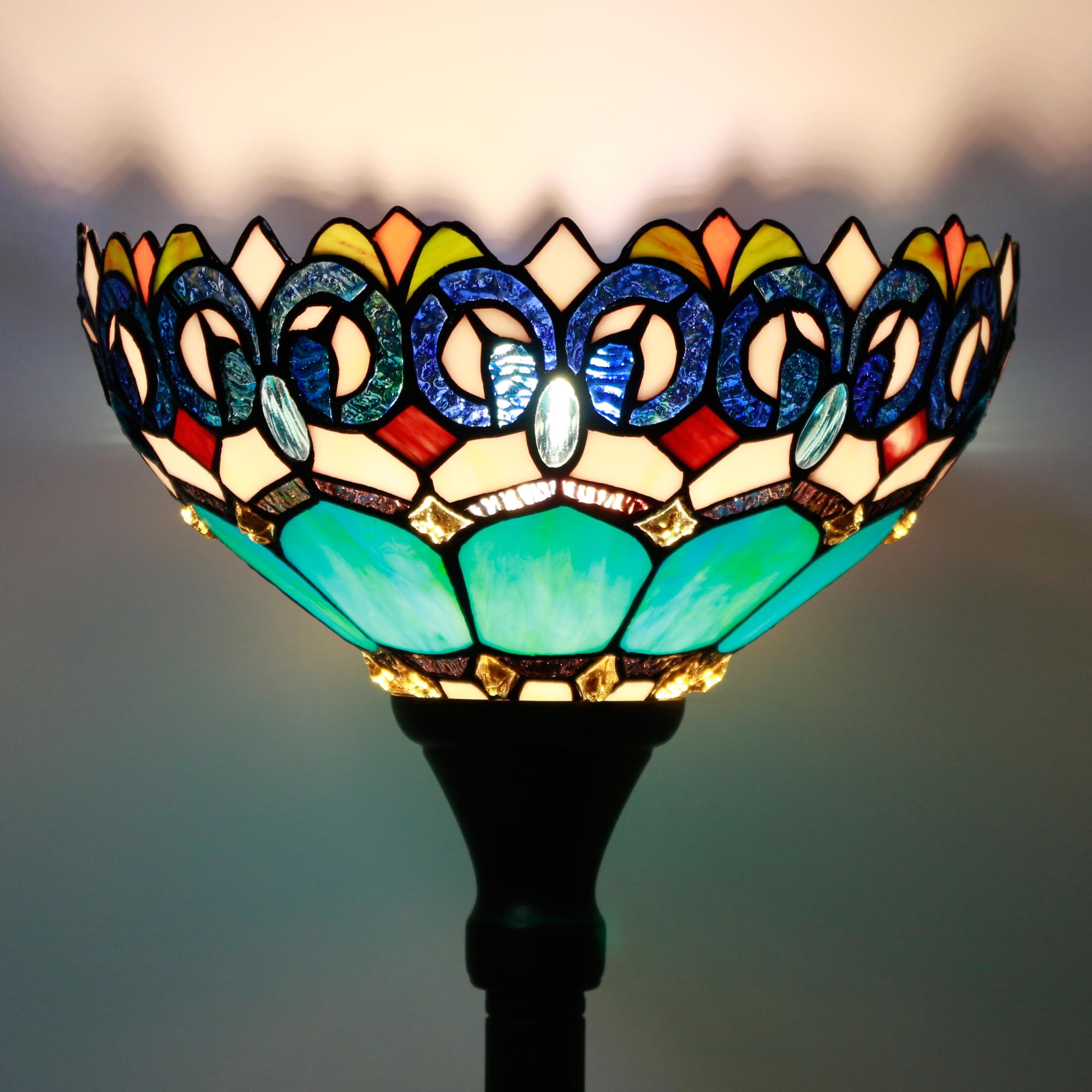 ZJART Tiffany Floor Lamp Stained Glass 12X12X67 Inch Blue Jewelry