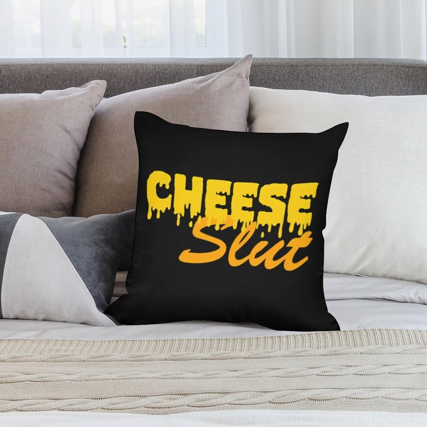 Cheese Slut Printed Throw Pillow Case 4 Pcs Soft Pillowcases Pillows Covers Sofa Bed Decor 12/14/16/17/18/20/22/24/32 Inches