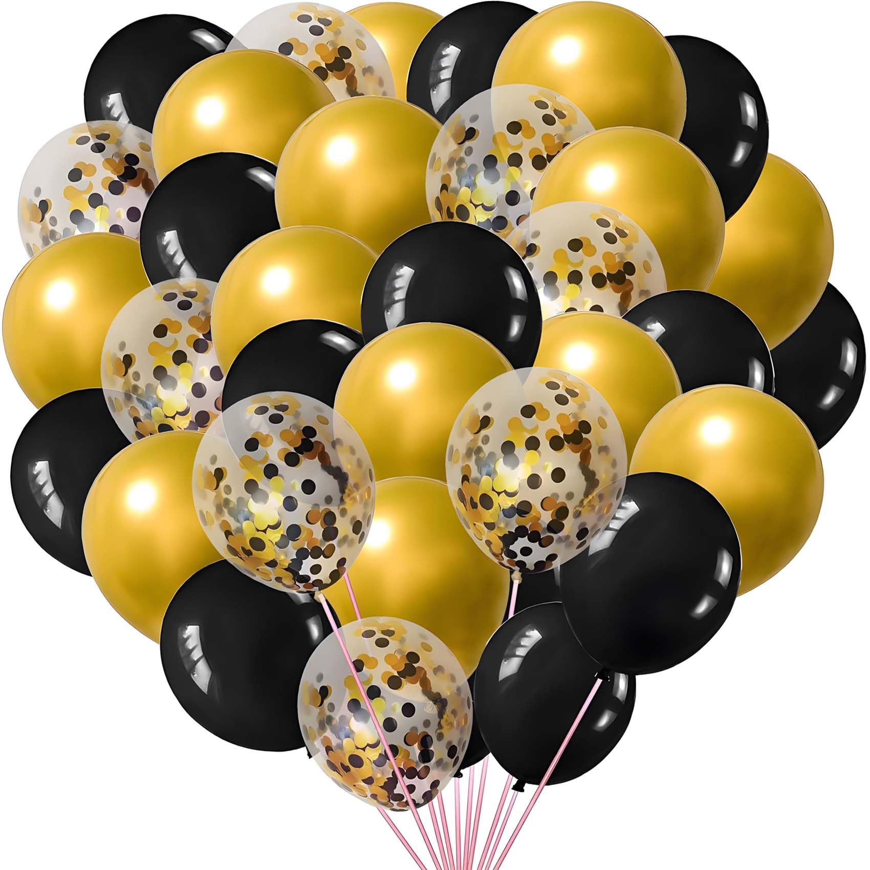 Black and Gold Balloons with Black and Gold Confetti Balloons for New Years Graduation Baby Shower Wedding Birthday Family Parties Decoration,50Pcs