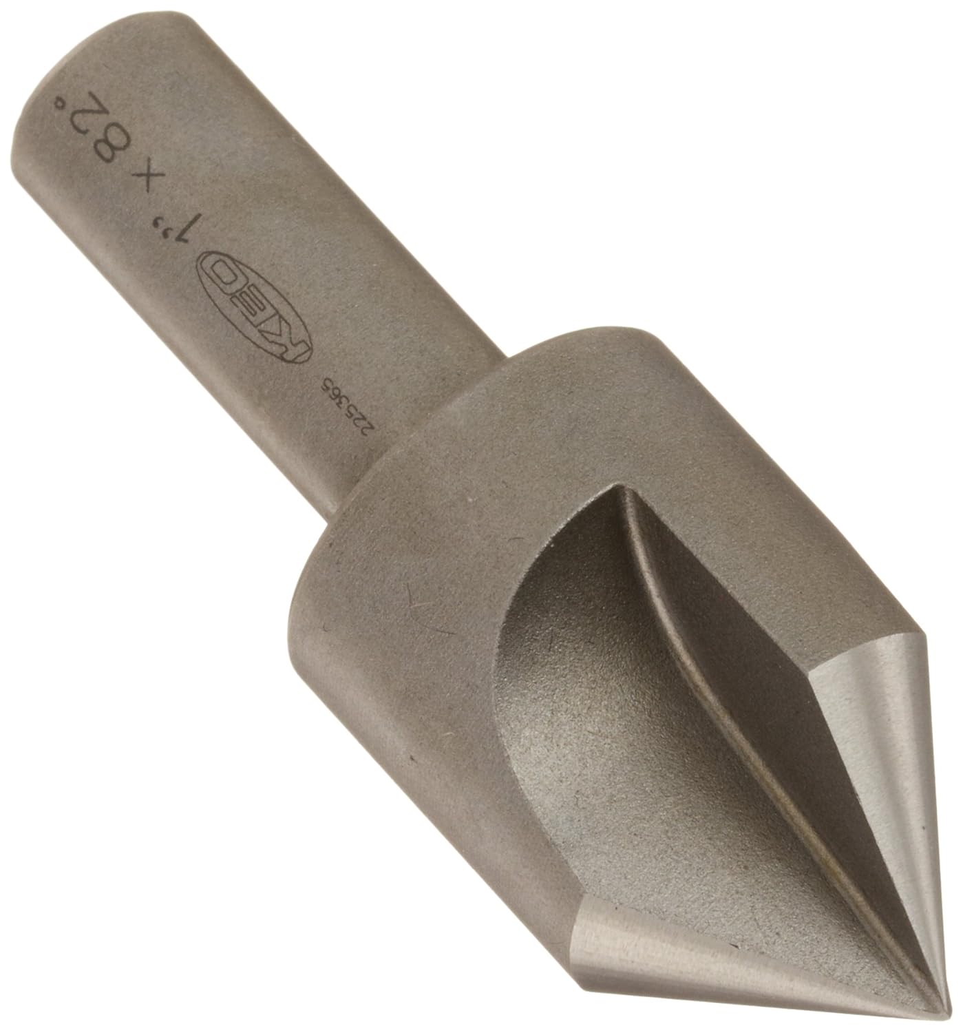 KEO 51008 High-Speed Steel Single-End Countersink, Uncoated (Bright) Finish, 3 Flutes, 82 Degree Point Angle, Round Shank, 1/2 Shank Diameter, 1 Body Diameter