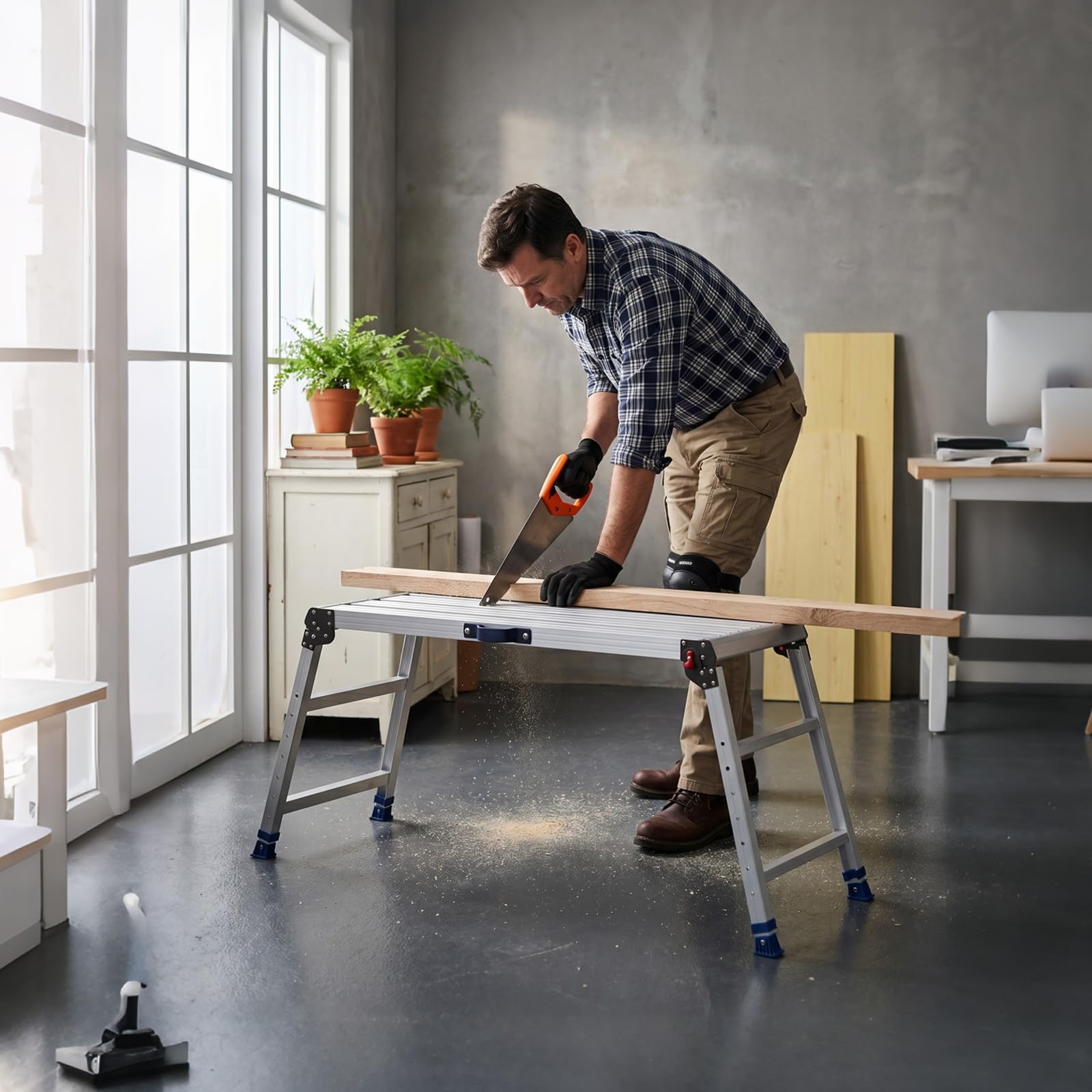 VEVOR Piattaforma di Lavoro Pieghevole Altezza Regolabile 58,4-87,6 cm, Pedana da Lavoro Portatile, Piano in Alluminio 101,6 x 45,7 cm, Portata 226,8 kg, Superficie Antiscivolo, per Casa e Officina