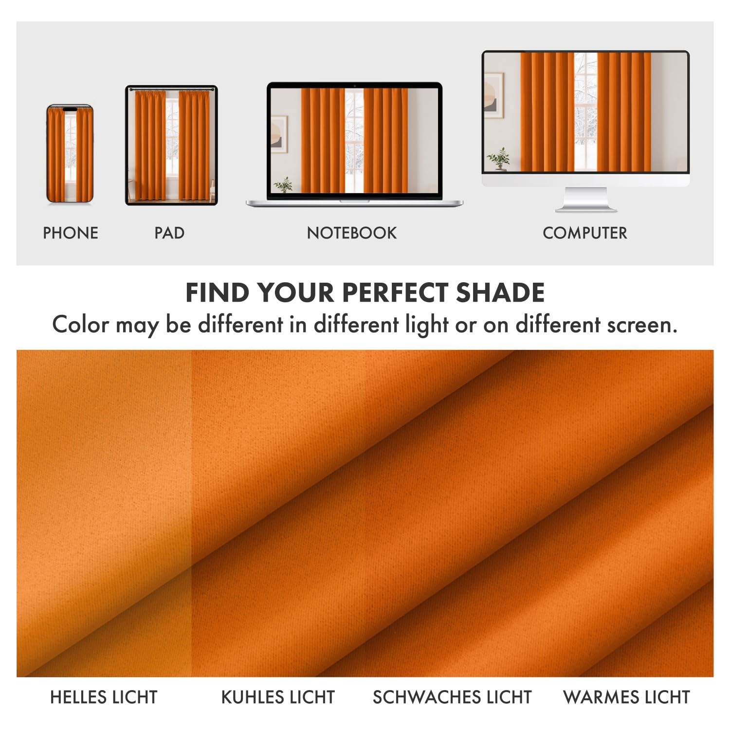 EMEMA Rideau Occultant Thermiques 2P L140xH260cm Orange Opaques Rideaux | Rideaux Occultants de 260cm de Long Lot de 2 Rideaux Thermiques Rideaux pour Salon et Chambre à Coucher