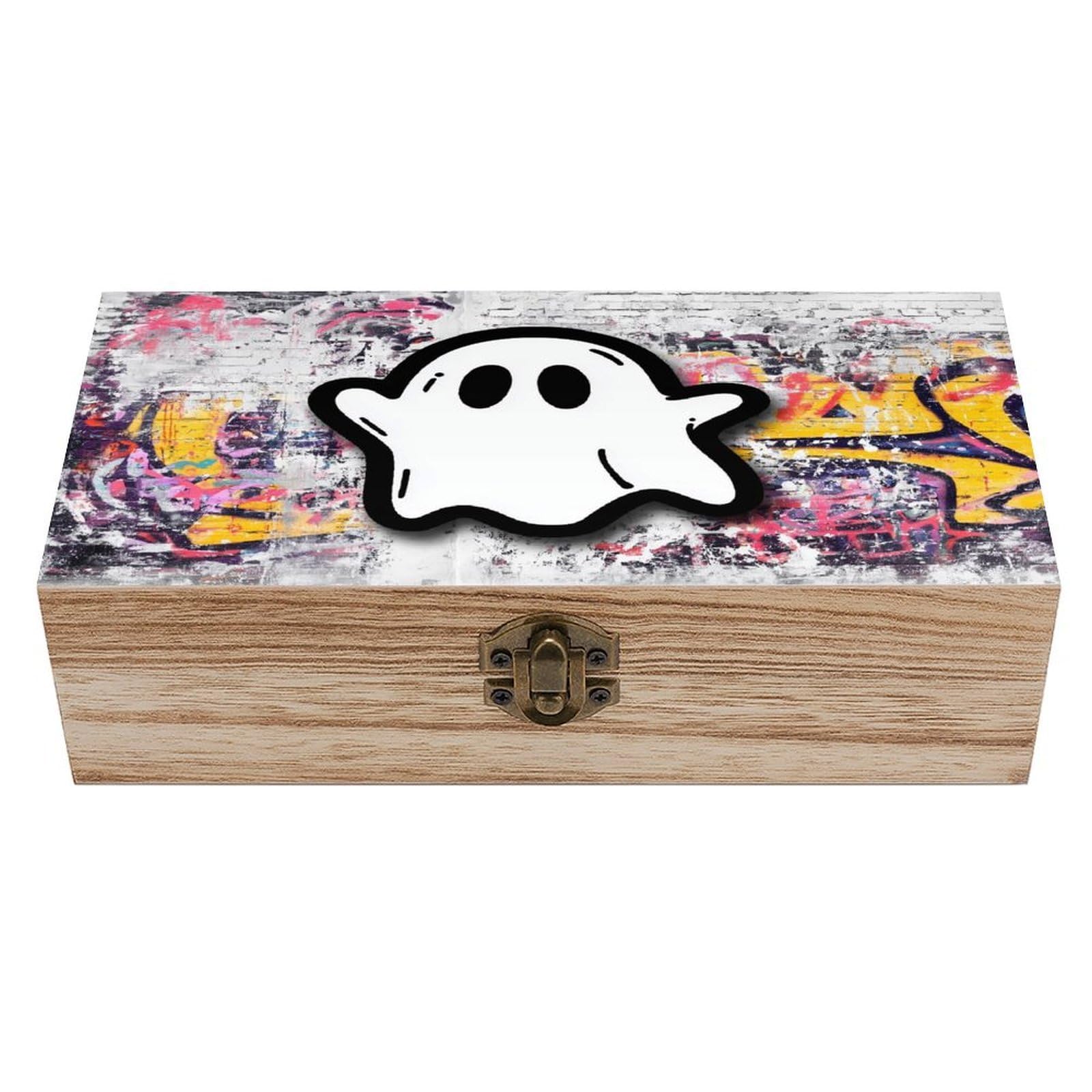 Ahdyr Graffiti Ghost Street Art Wooden Storage Box with Hinged Lid And Front Clasp Large Keepsake Box