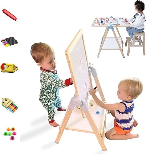 QZMTOY Caballete de arte para niños juego de caballete de pie de lujo mesa de arte ajustable tablero magnético de borrado en seco y soporte de
