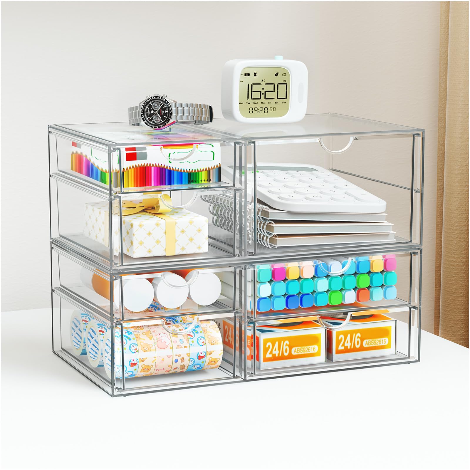Cajones de almacenamiento apilables transparentes, organizador de maquillaje acrílico
