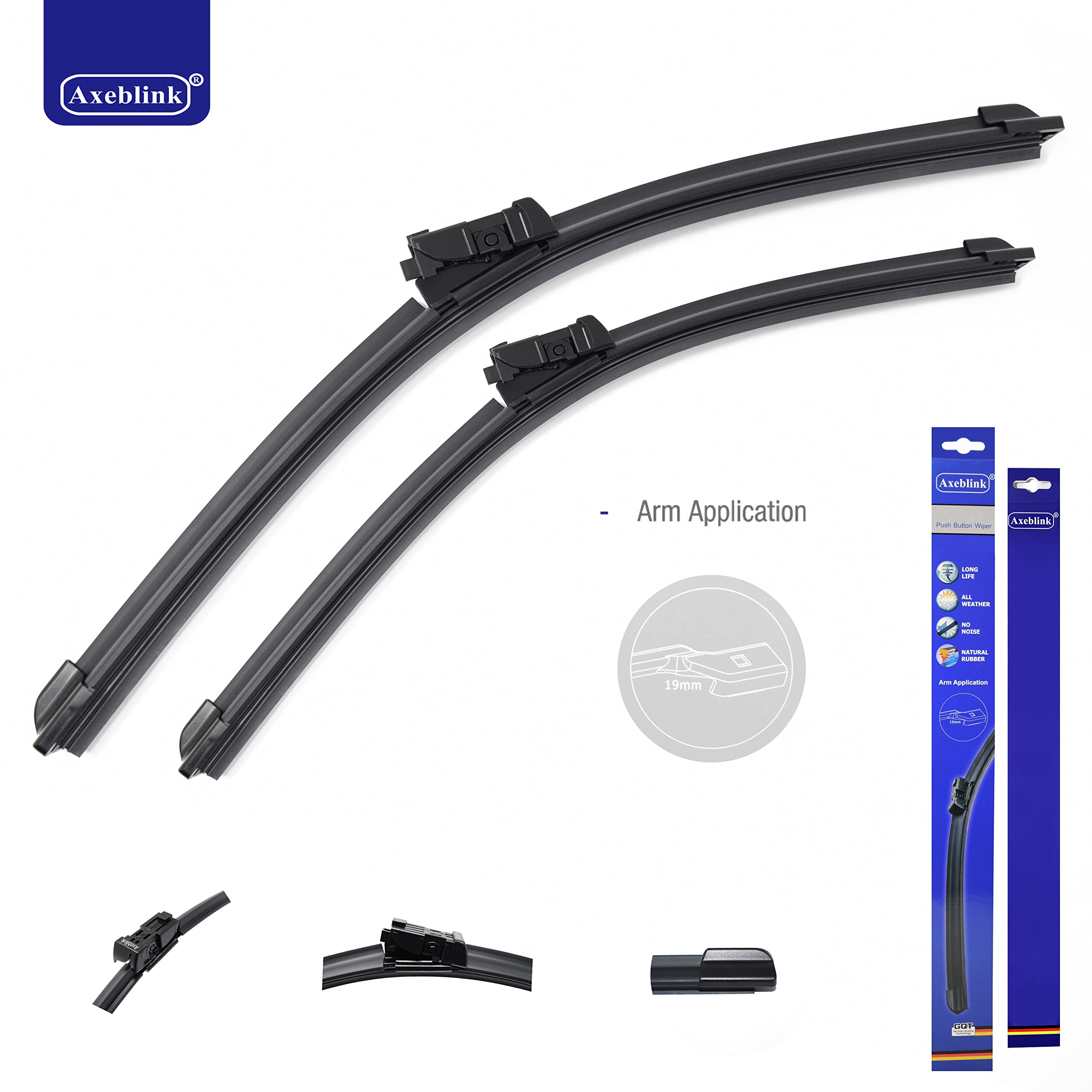 Axeblink Wiper Blade For FIAT DUCATO Van 2006 Onwards Push Button Front Wiper Blade (26" & 22", Push Button)