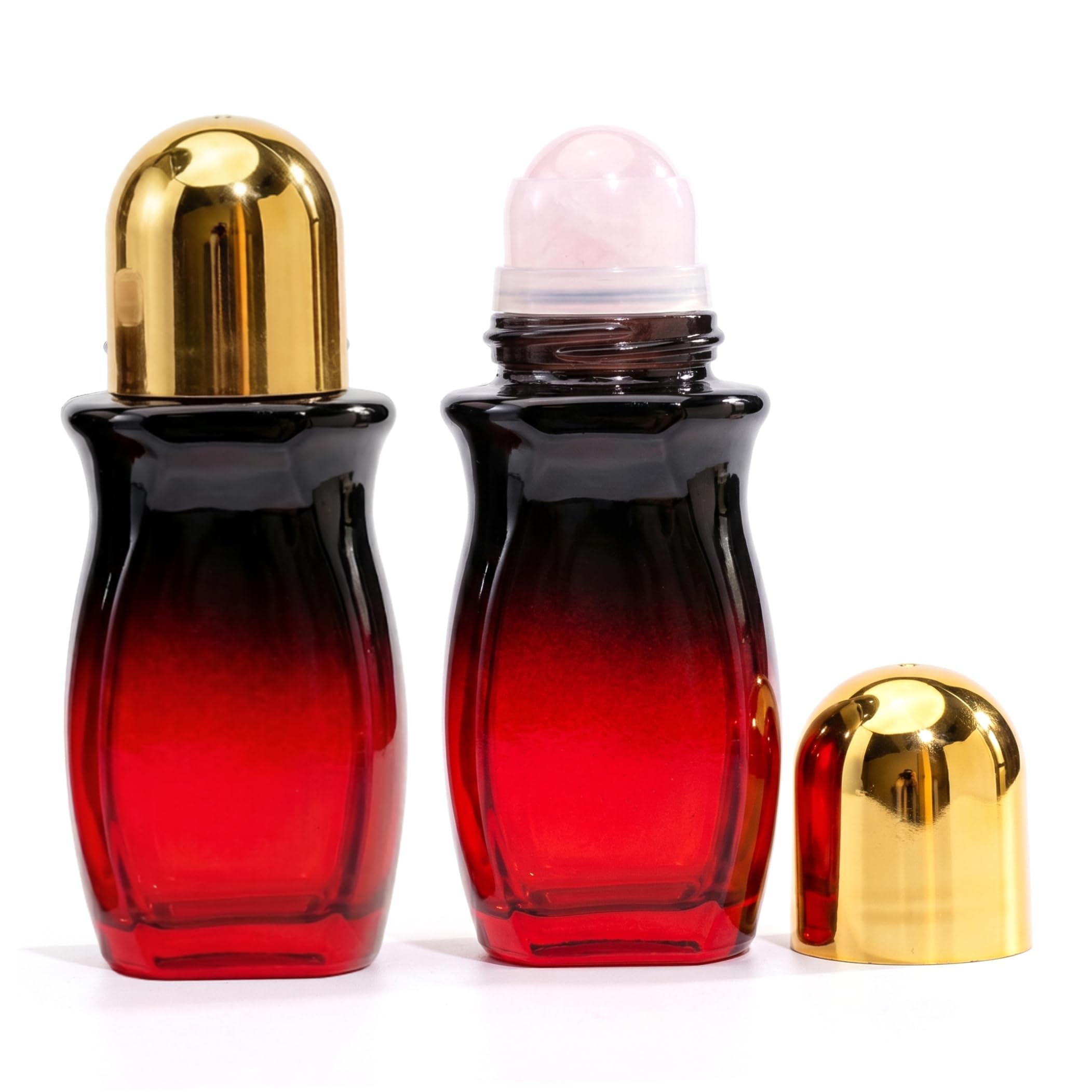 Bemonew 2PCS Empty Roll on Bottles, 30ml Roller Ball Applicator with Natural Rose Quartz Roller Ball Glass Refillable Oil Rollerball for Oil, Style-1