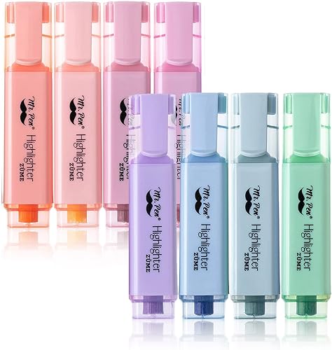 Mr. Pen - Marcador de resaltador, paquete de 8, colores Morandi, punta de cincel, bonito juego de resaltadores pastel, colores surtidos