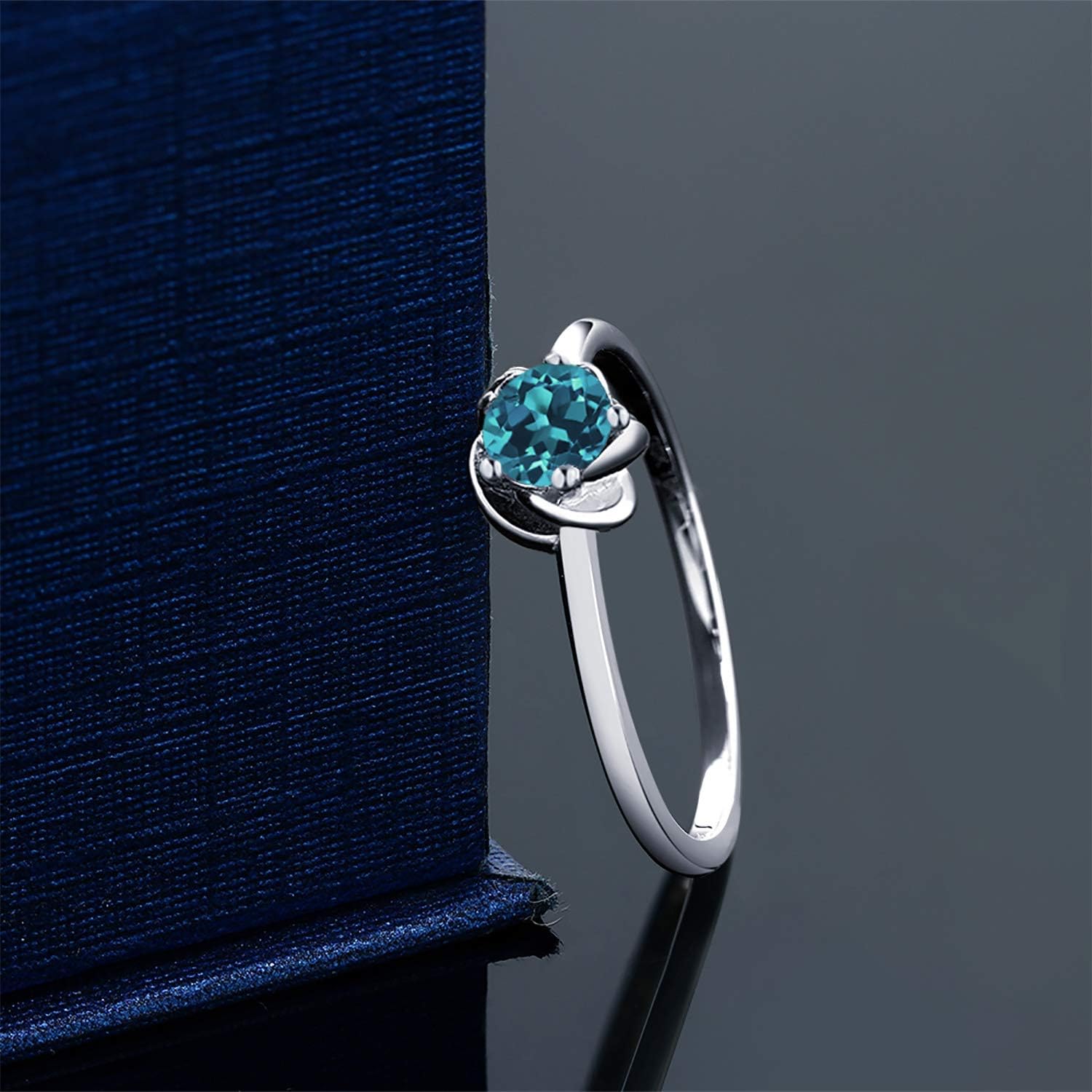 Gem Stone King 10K White Gold 5MM Round Gemstone Birthstone Solitaire Engagement Ring | Wedding Anniversary Promise Gold Ring For Women | Available In Size 5, 6, 7, 8, 9