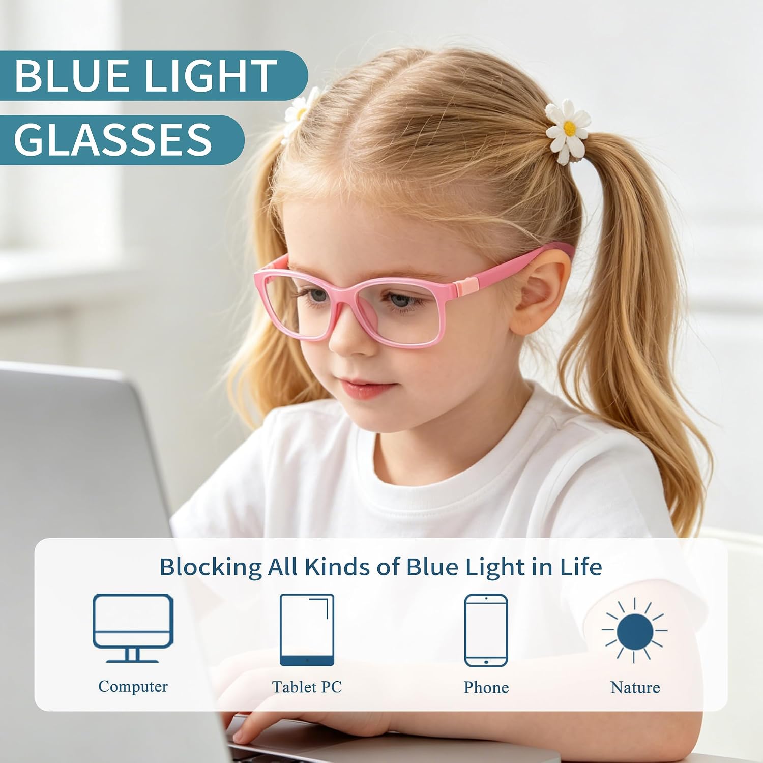 SooGree Blue Light Glasses for Kids,Blue Light Blocking Glasses for Screens Mobile TV,Computer Gaming Grasses-Anti Eye Strain