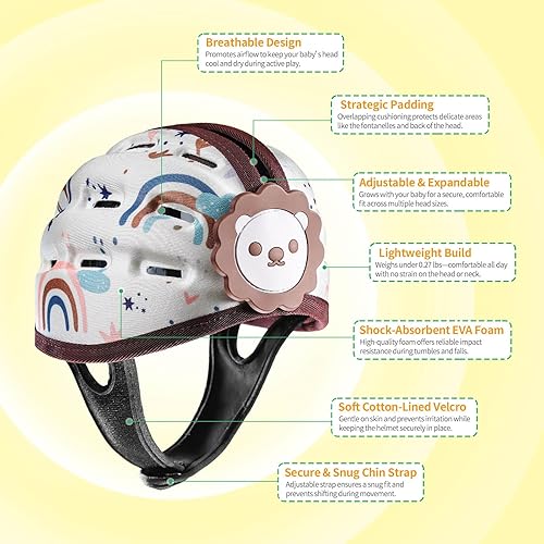 Miniatura 2 de Casco de bebé para gatear y caminar, protector de cabeza de bebé transpirable para 1 a 2 años, cascos de seguridad para niños pequeños, expandible y
