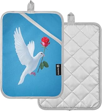 Oven Microwave Potholders Set of 2, White Dove Rose Oven Gloves for Kitchen Cooking Baking Heat Resistant Thick Safe Hands Oven Mitt