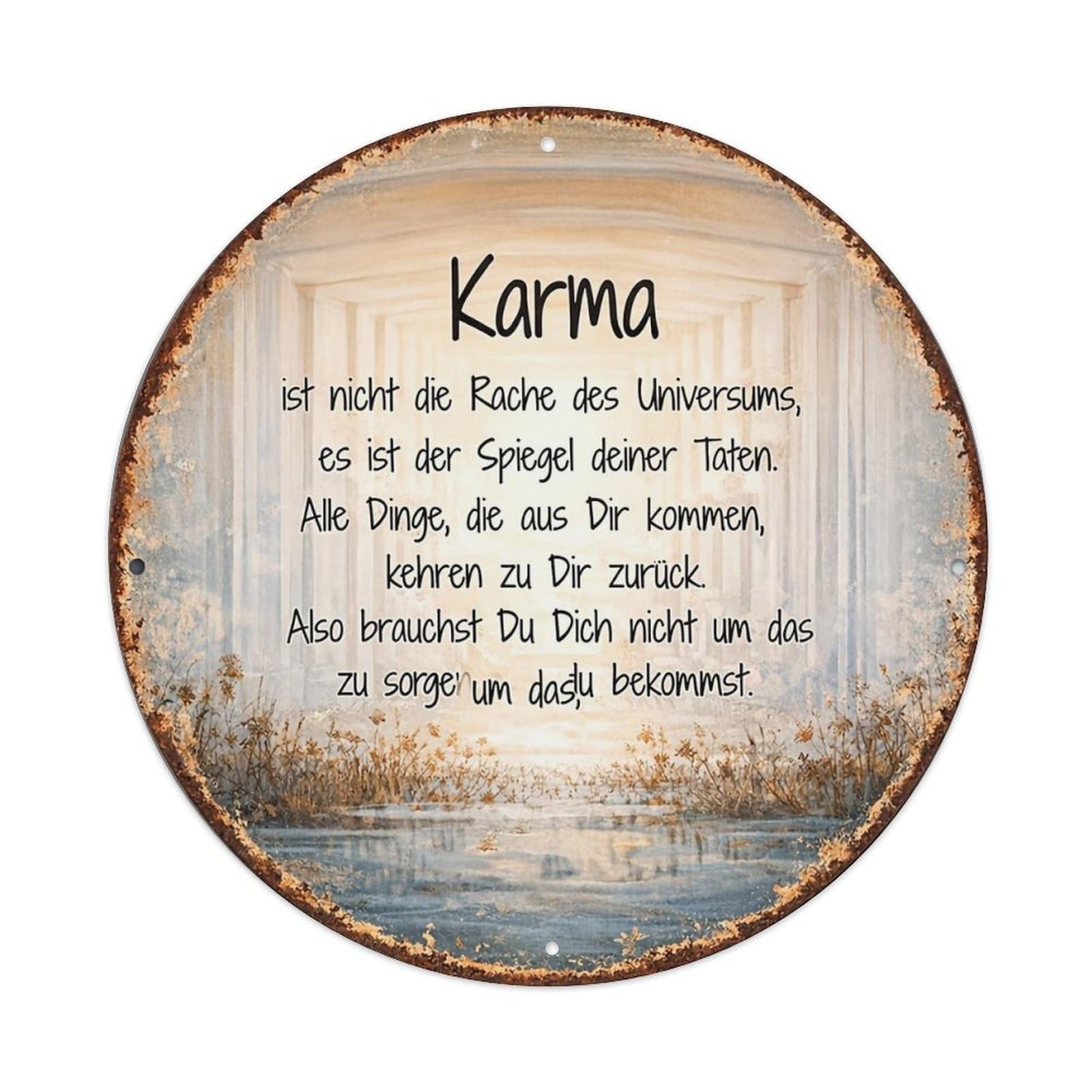 Karma Mirror Reflection Nature Peace Round Metal Tin Sign Vintage Wall Decor, Bar Garage Cafe Kitchen Home Wall Art Poster 8x8inches