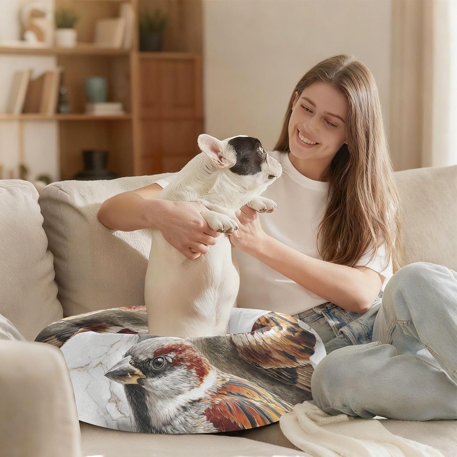 3D Sparrow Cute Bird Pet Dog Beds Warm & Cozy Cat Pillow Bed for Medium Size Pets Sleeping S