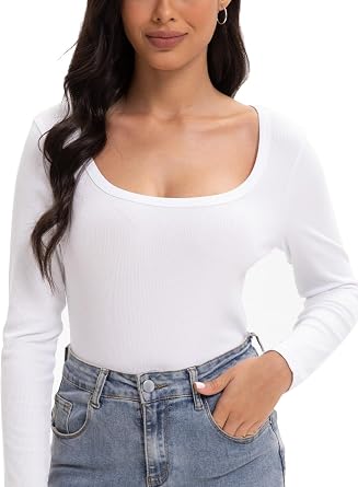 Womens Round Neck Long Sleeve Slim fit Casual Long Sleeve Shirt Basic top Fashion Clothing