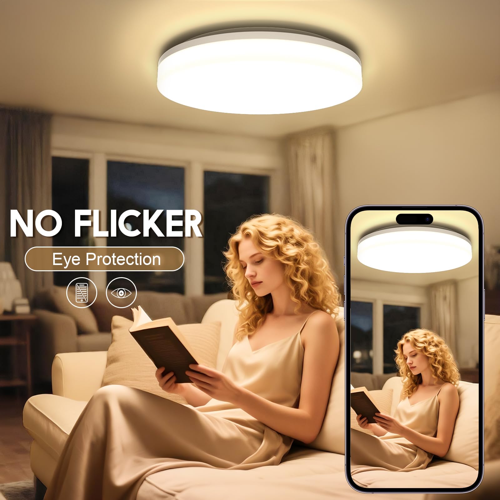 18W moderno impermeabile LED Lampada a soffitto tondo sottile plafoniera 1650lm Bianco caldo 3000K plafoniere a led per Soggiorno Sala da pranzo Camera da letto Bagno Cucina Balcone Corridoio